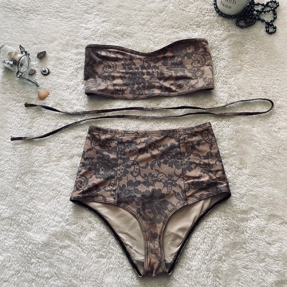 AmericanApparel 2-Piece Nude/Lace Pattern Swimsuit - Picture 2 of 9